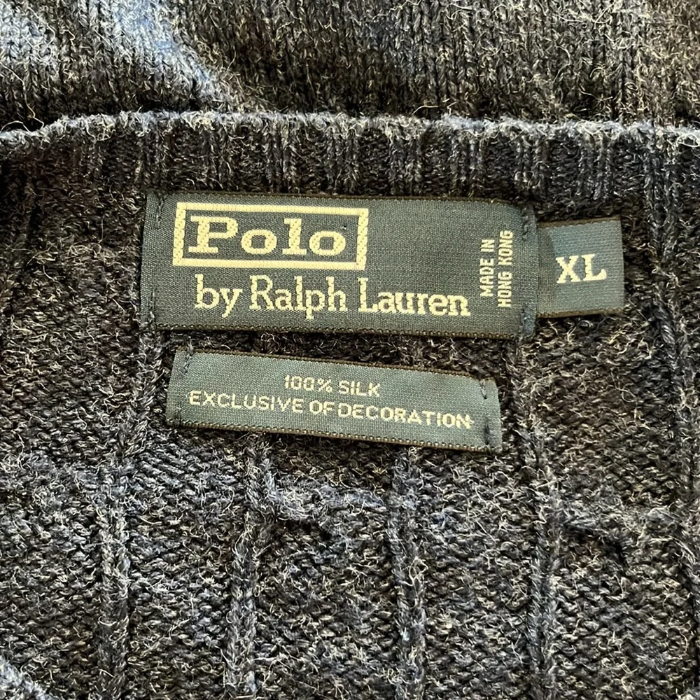 Vintage Polo by Ralph Lauren Silk Blue Knit Men Sweater Crewneck Size XL